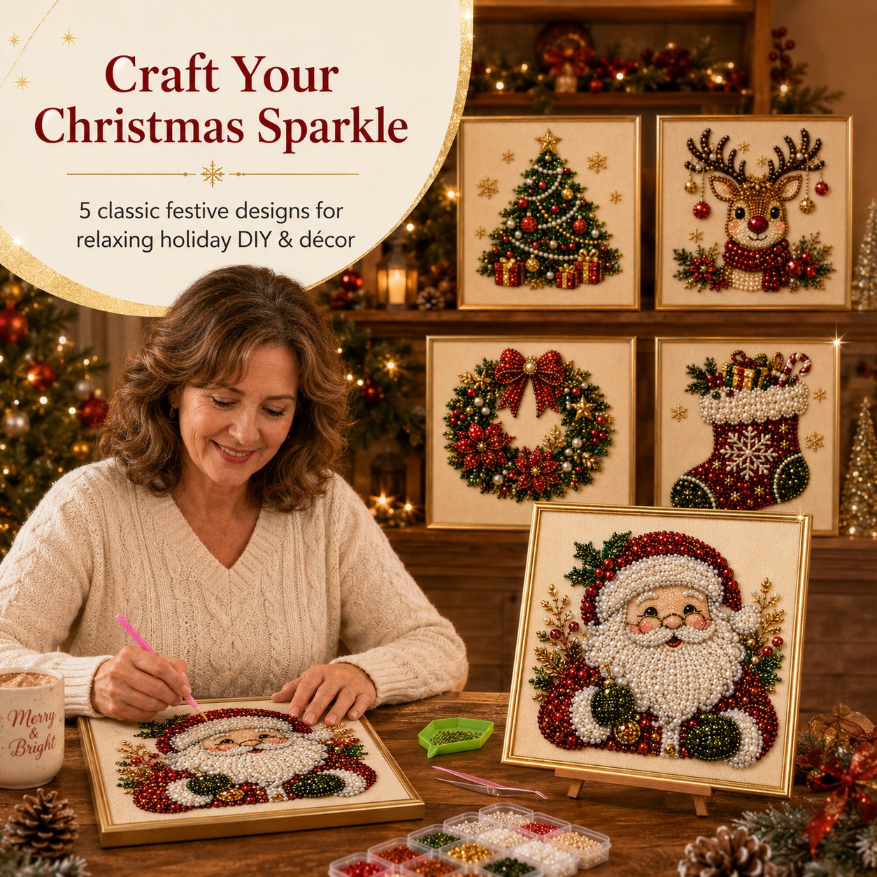 💎DIY Christmas Pearl Art Kit – Create, Frame & Display